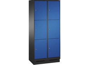 4056211573563 - EVOLO Fächerschrank mit Sockel 2 Abteile je 3 Fächer Abteilbreite 400 mm schwarzgrau   enzianblau