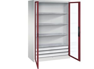 4064615943363 - Sichtfenster-Flügeltürschrank HxBxT 1950 x 1200 x 600 mm 4 Fachböden 3 Schubladen lichtgrau   rubinrot