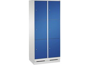 4056211573495 - EVOLO Fächerschrank mit Sockel 2 Abteile je 3 Fächer Abteilbreite 400 mm lichtgrau   enzianblau