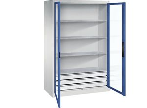 4054421334332 - Sichtfenster-Flügeltürschrank HxBxT 1950 x 1200 x 600 mm 4 Fachböden 3 Schubladen lichtgrau   enzianblau