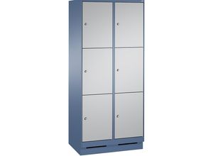 4056211573631 - EVOLO Fächerschrank mit Sockel 2 Abteile je 3 Fächer Abteilbreite 400 mm fernblau   weißaluminium