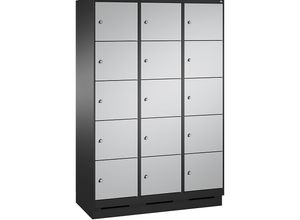 4056211574980 - EVOLO Fächerschrank mit Sockel 3 Abteile je 5 Fächer Abteilbreite 400 mm schwarzgrau   weißaluminium