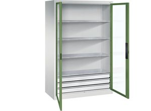 4064615183714 - Sichtfenster-Flügeltürschrank HxBxT 1950 x 1200 x 600 mm 4 Fachböden 3 Schubladen lichtgrau   resedagrün