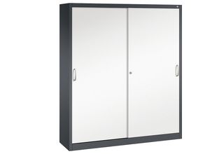 4063332004579 - ACURADO Schiebetürenschrank 6 Fachböden 2 Schließfächer HxBxT 1950 x 1600 x 400 mm schwarzgrau   verkehrsweiß