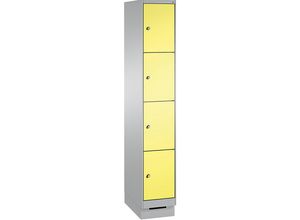 4056211572207 - EVOLO Fächerschrank mit Sockel 1 Abteil 4 Fächer Abteilbreite 300 mm weißaluminium   schwefelgelb