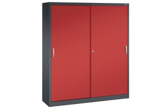 4063332004524 - ACURADO Schiebetürenschrank 6 Fachböden 2 Schließfächer HxBxT 1950 x 1600 x 400 mm schwarzgrau   feuerrot