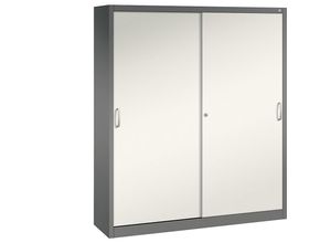 4063332004487 - ACURADO Schiebetürenschrank 6 Fachböden 2 Schließfächer HxBxT 1950 x 1600 x 400 mm vulkangrau   perlweiß