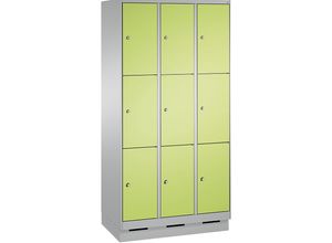 4056211574201 - EVOLO Fächerschrank mit Sockel 3 Abteile je 3 Fächer Abteilbreite 300 mm weißaluminium   viridingrün