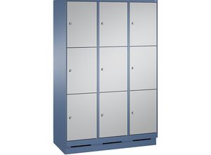 4056211574713 - EVOLO Fächerschrank mit Sockel 3 Abteile je 3 Fächer Abteilbreite 400 mm fernblau   weißaluminium