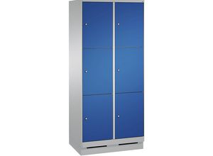 4056211573600 - EVOLO Fächerschrank mit Sockel 2 Abteile je 3 Fächer Abteilbreite 400 mm weißaluminium   enzianblau