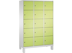 4056211571279 - EVOLO Fächerschrank mit Füßen 3 Abteile je 5 Fächer Abteilbreite 400 mm lichtgrau   viridingrün