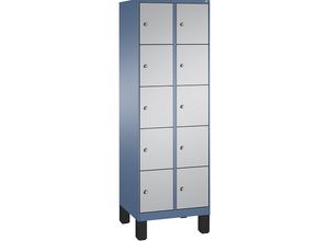 4056211569634 - EVOLO Fächerschrank mit Füßen 2 Abteile je 5 Fächer Abteilbreite 300 mm fernblau   weißaluminium