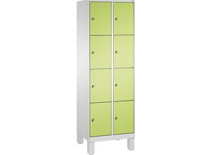 4056211569467 - EVOLO Fächerschrank mit Füßen 2 Abteile je 4 Fächer Abteilbreite 300 mm lichtgrau   viridingrün