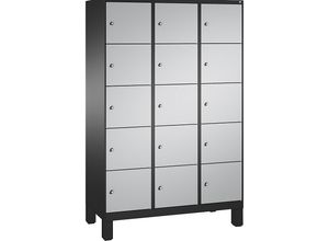 4056211571170 - EVOLO Fächerschrank mit Füßen 3 Abteile je 5 Fächer Abteilbreite 400 mm schwarzgrau   weißaluminium