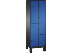 4056211569382 - EVOLO Fächerschrank mit Füßen 2 Abteile je 4 Fächer Abteilbreite 300 mm schwarzgrau   enzianblau