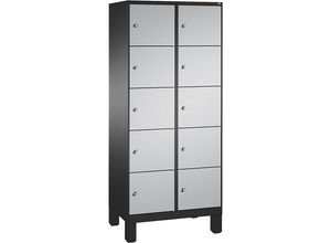 4056211570081 - EVOLO Fächerschrank mit Füßen 2 Abteile je 5 Fächer Abteilbreite 400 mm schwarzgrau   weißaluminium