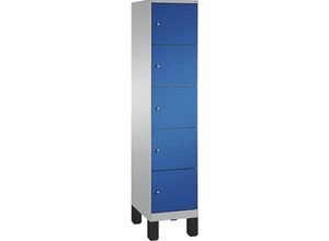 4056211569078 - EVOLO Fächerschrank mit Füßen 1 Abteil 5 Fächer Abteilbreite 400 mm weißaluminium   enzianblau