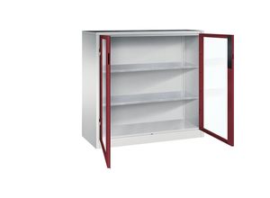 4064615243135 - Sichtfenster-Flügeltürschrank HxBxT 1200 x 1200 x 500 mm 2 Fachböden lichtgrau   rubinrot C+P