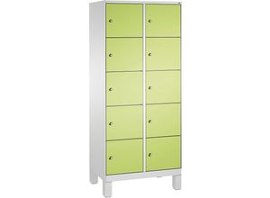 4056211570180 - EVOLO Fächerschrank mit Füßen 2 Abteile je 5 Fächer Abteilbreite 400 mm lichtgrau   viridingrün