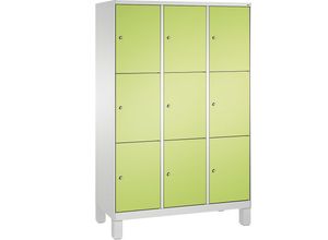 4056211570913 - EVOLO Fächerschrank mit Füßen 3 Abteile je 3 Fächer Abteilbreite 400 mm lichtgrau   viridingrün