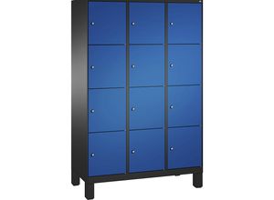 4056211571019 - EVOLO Fächerschrank mit Füßen 3 Abteile je 4 Fächer Abteilbreite 400 mm schwarzgrau   enzianblau