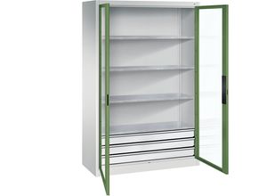 4056211481219 - Sichtfenster-Flügeltürschrank HxBxT 1950 x 1200 x 500 mm 4 Fachböden 3 Schubladen lichtgrau   resedagrün