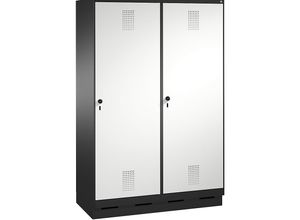 4056211613122 - EVOLO Garderobenschrank Tür über 2 Abteile mit Sockel 4 Abteile 2 Türen Abteilbreite 300 mm schwarzgrau   lichtgrau