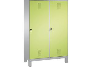 4059096746039 - EVOLO Garderobenschrank Tür über 2 Abteile mit Füßen 4 Abteile 2 Türen Abteilbreite 300 mm weißaluminium   viridingrün