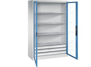 4064615178956 - Sichtfenster-Flügeltürschrank HxBxT 1950 x 1200 x 500 mm 4 Fachböden 3 Schubladen lichtgrau   lichtblau