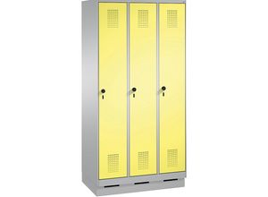 4059096646025 - EVOLO Garderobenschrank mit Sockel 3 Abteile Abteilbreite 300 mm weißaluminium   schwefelgelb