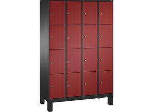 4056211571569 - EVOLO Fächerschrank mit Füßen 4 Abteile je 4 Fächer Abteilbreite 300 mm schwarzgrau   rubinrot