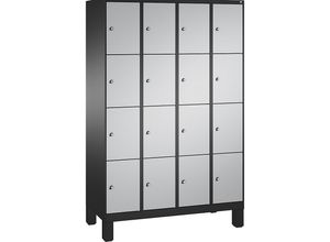 4056211571538 - EVOLO Fächerschrank mit Füßen 4 Abteile je 4 Fächer Abteilbreite 300 mm schwarzgrau   weißaluminium