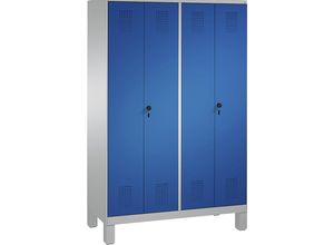 4059096014312 - EVOLO Garderobenschrank zueinander schlagende Türen 4 Abteile Abteilbreite 300 mm mit Füßen weißaluminium   enzianblau