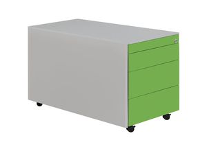 4250633325803 - mauser Schubladencontainer mit Rollen HxT 520 x 800 mm Stahlplatte 3 Schubladen weißaluminium   gelbgrün   weißaluminium