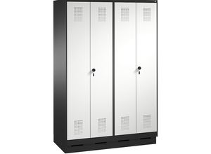 4059369769710 - EVOLO Garderobenschrank zueinander schlagende Türen 4 Abteile Abteilbreite 300 mm mit Sockel schwarzgrau   lichtgrau