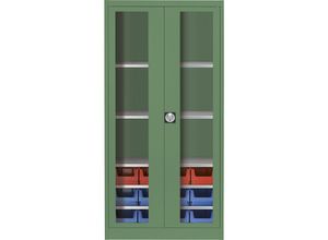 4250633342732 - mauser Sichtfenster-Flügeltürenschrank mit 12 Sichtlagerkästen resedagrün