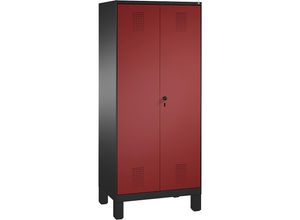 4056211607930 - EVOLO Garderobenschrank zueinander schlagende Türen 2 Abteile Abteilbreite 400 mm mit Füßen schwarzgrau   rubinrot