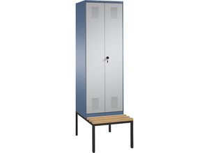 4059369655983 - EVOLO Garderobenschrank zueinander schlagende Türen mit Sitzbank 2 Abteile Abteilbreite 300 mm fernblau   weißaluminium