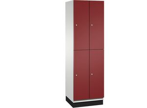 4059369453459 - CAMBIO Fächerschrank mit Garderobenstange 4 Fächer Korpus lichtgrau   Tür rubinrot Breite 600 mm