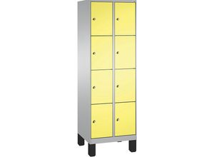 4056211569498 - EVOLO Fächerschrank mit Füßen 2 Abteile je 4 Fächer Abteilbreite 300 mm weißaluminium   schwefelgelb