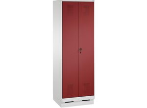 4059369114732 - EVOLO Wäsche-   Garderobenschrank 4 Fachböden Kleiderstange Abteile 2 x 300 mm mit Sockel lichtgrau   rubinrot