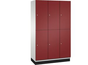 4059369695385 - CAMBIO Fächerschrank mit Garderobenstange 6 Fächer Korpus lichtgrau   Tür rubinrot Breite 1200 mm