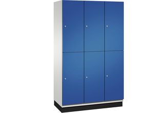 4059369446857 - CAMBIO Fächerschrank mit Garderobenstange 6 Fächer Korpus lichtgrau   Tür enzianblau Breite 1200 mm