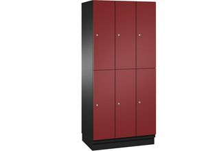 4059369694975 - CAMBIO Fächerschrank mit Garderobenstange 6 Fächer Korpus schwarzgrau   Tür rubinrot Breite 900 mm