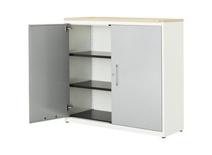 4250633328781 - mauser Flügeltürenschrank HxB 1180 x 1200 mm Kunststoffplatte 2 Fachböden reinweiß   weißaluminium   Ahorn