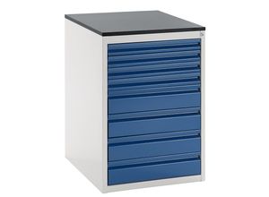 4040376927217 - Schubladenschrank mit Teleskopführungen Höhe 820 mm Schubladen 4 x 60 4 x 120 mm lichtgrau   enzianblau Breite 580 mm