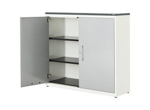 4250633328798 - mauser Flügeltürenschrank HxB 1180 x 1200 mm Kunststoffplatte 2 Fachböden reinweiß   weißaluminium   weiß