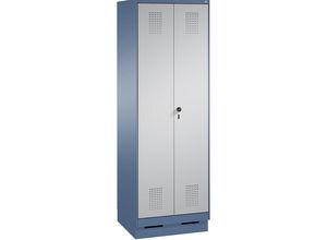 4059096751996 - EVOLO Wäsche-   Garderobenschrank 4 Fachböden Kleiderstange Abteile 2 x 300 mm mit Sockel fernblau   weißaluminium