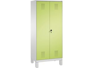 4056211620458 - EVOLO Wäsche-   Garderobenschrank 4 Fachböden Kleiderstange Abteile 2 x 400 mm mit Füßen lichtgrau   viridingrün