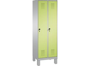 4059096736757 - EVOLO Aufbewahrungsschrank mit Füßen 2 Abteile Abteilbreite 300 mm mit 8 Fachböden weißaluminium   viridingrün